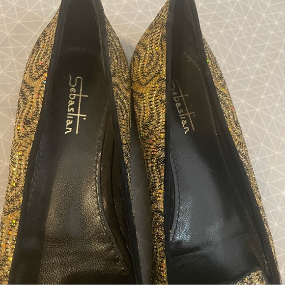 Sebastian Metallic Sparkle Embroidered Flats 37 - Picture 5 of 7